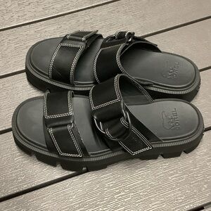 Sorel Women's Black Sandals with Stitch Detail